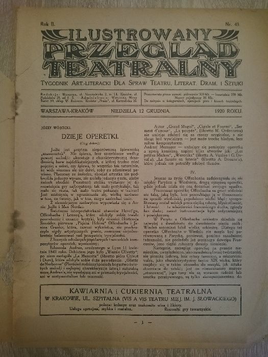 Ilustrowany Przegląd Teatralny 1920/21r 3szt