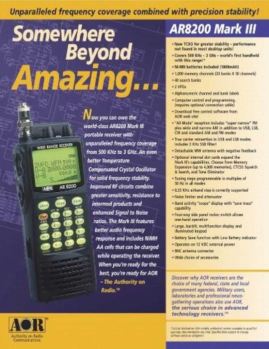 Скануючий приймач AOR AR8200 Mk3 сканер частот, радіоприймач