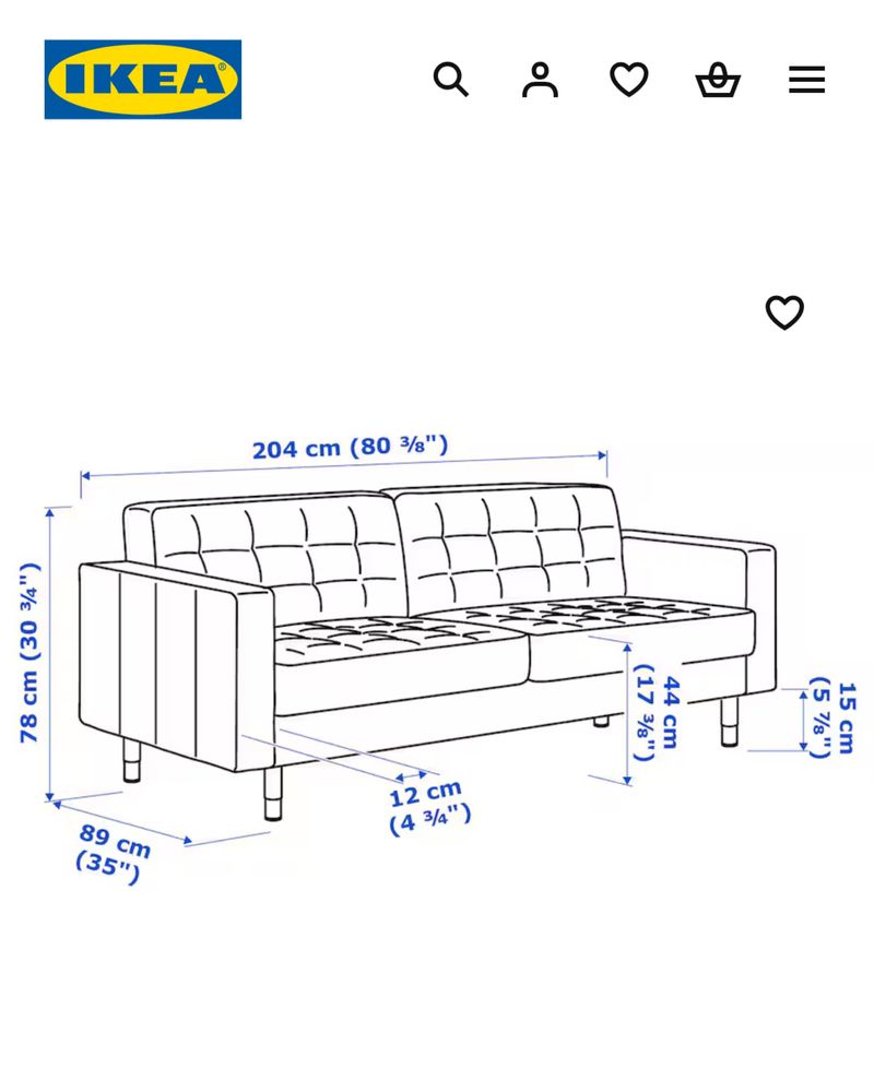 Sofá 3 lugares IKEA LANDSKRONA cinzento escuro