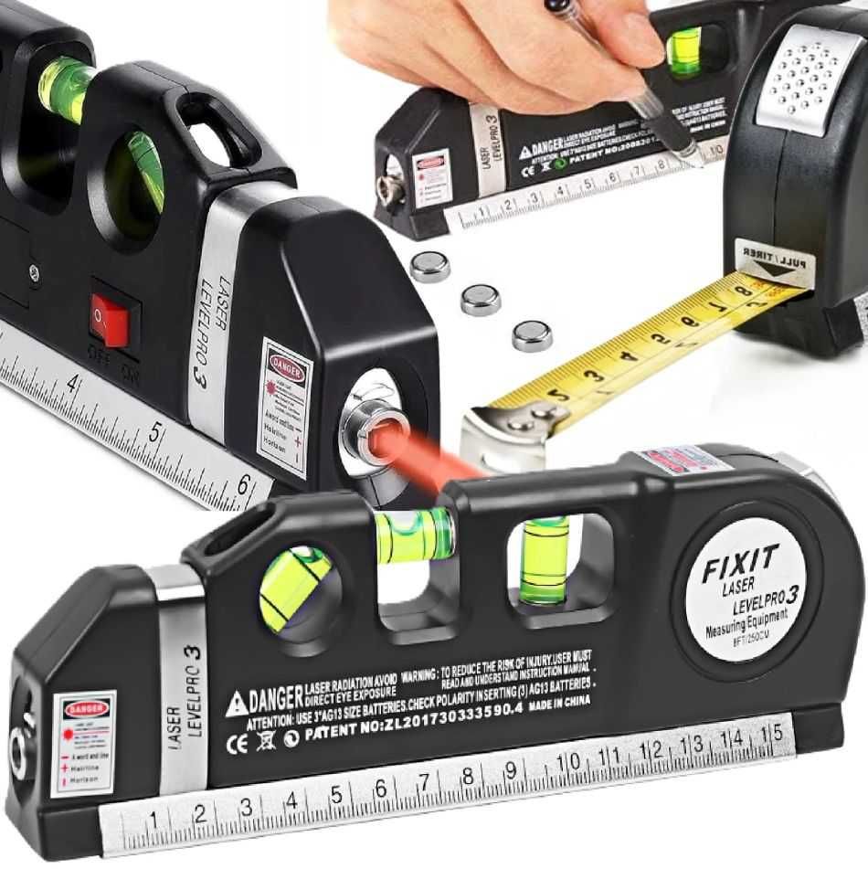 Poziomica laser z miarą 250cm LED czerwony laser 3 libele MAT-T-271