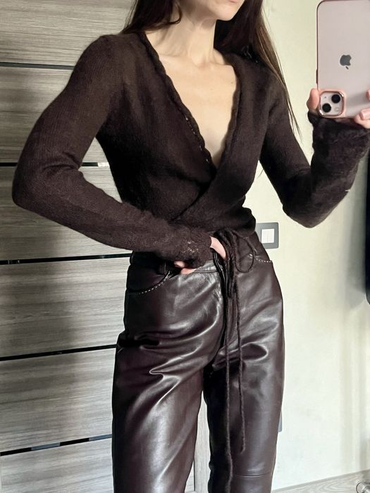 Шкіряні брюки штани прямого крою натуральна шкіра шоколадного