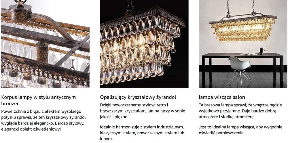 Kryształowy żyrandol w stylu vintage retro 76 cm lampa wisząca Wellmet