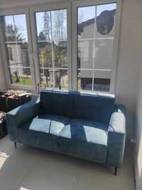 Piękna turkusowo/morska Sofa kanapa 2 os. 160 cm na nóżkach