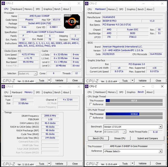 AMD Ryzen 5 8400F + B650 Материнська плата + 32 DDR5 Комплект AM5