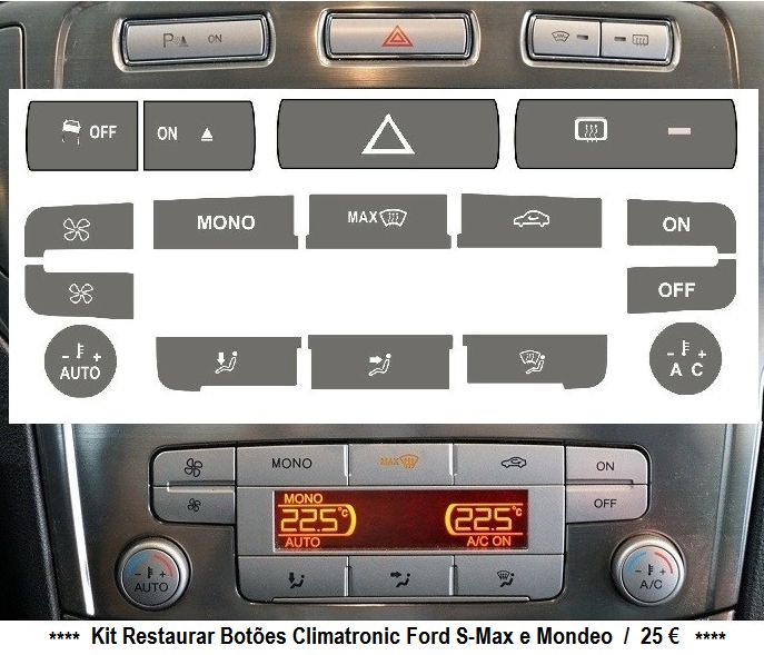 Kit Vinil Autocolante Botões Auto-Rádio Ford S-Max / Mondeo / KA
