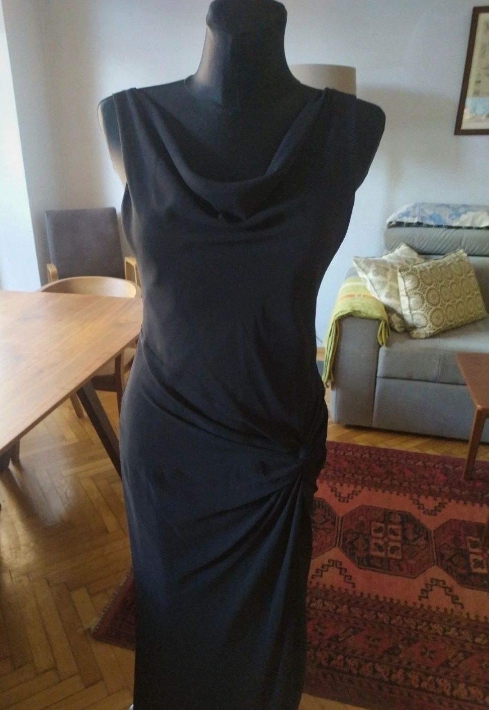 Wallis piękna nowa długa czarna sukienka elegancka, bal wesele. M-L.