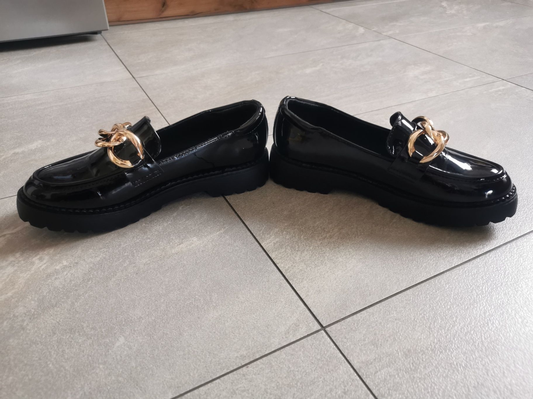 Jak Nowe DeeZee 37 mokasyny Oksford buty przejściowe czarne lakierki