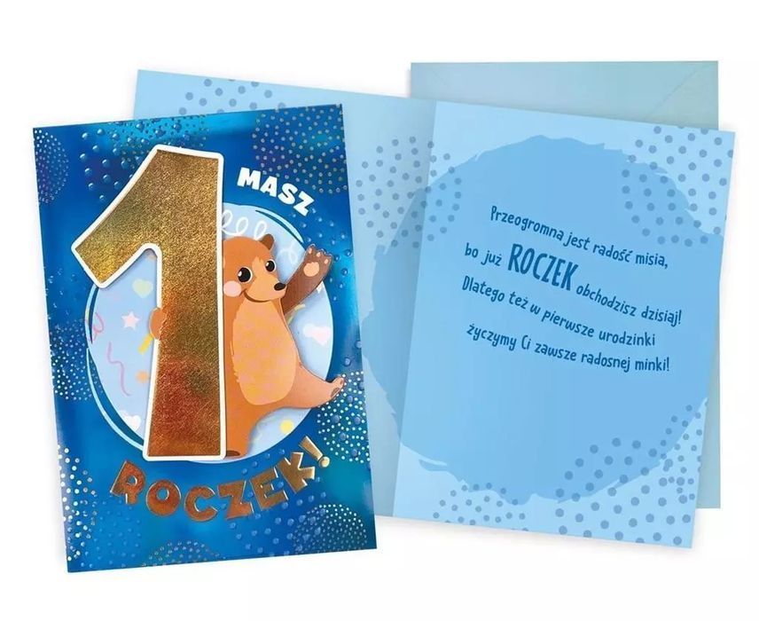 Karnet Roczek miś. Kukartka