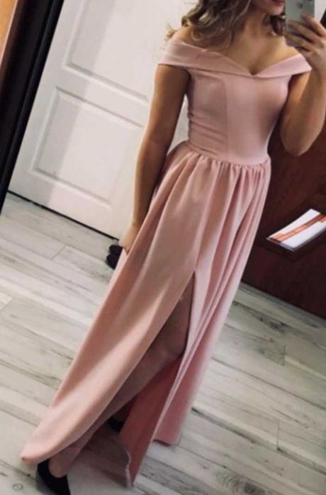 Suknia długa pudrowy róż 36 S