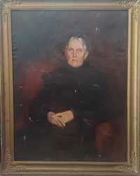 Portret siedzącej kobiety. Obraz olejny, na płótnie.