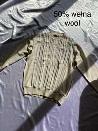Kremowy wełniany sweter L 40 westbury oversize 50% wełna vintage
