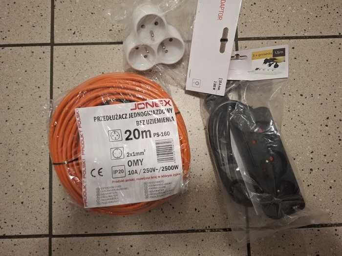 Przedłużacz 230V budowlany ogrodowy do kosiarki 20mb napięcie 250V