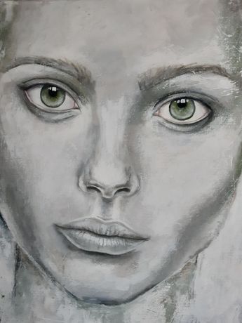 Portret kobiety ręcznie malowany.