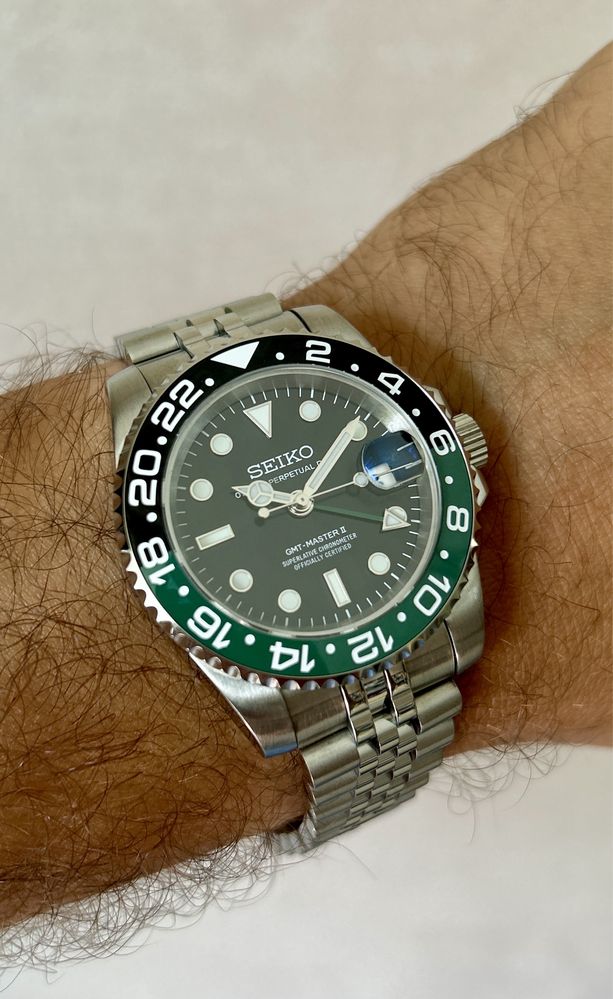 Seiko Pepsi GMT Mod, dual time, automat, jubilee, ceramic