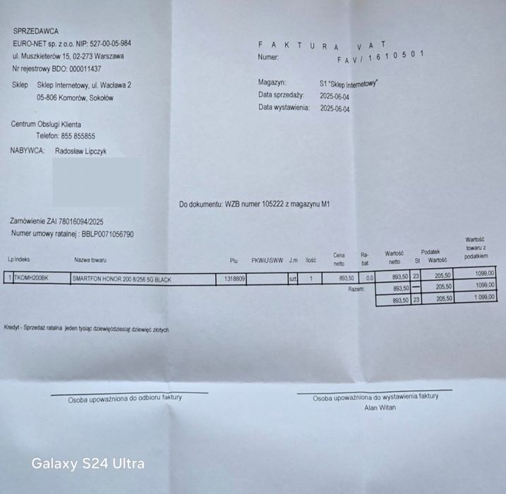 Honor 200 8/256 Gwarancja