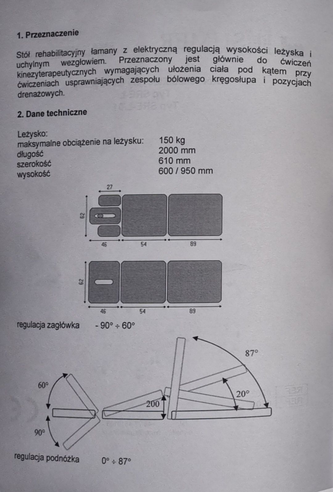 Sumer    Stół rehabilitacyjny elektryczny
Typ SRE-L/01