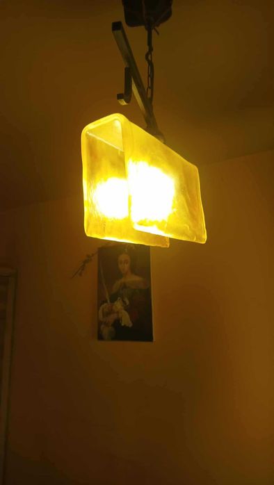 Żyrandol żółte szkło kolorowe weneckie grube mały nakład ciężkie.