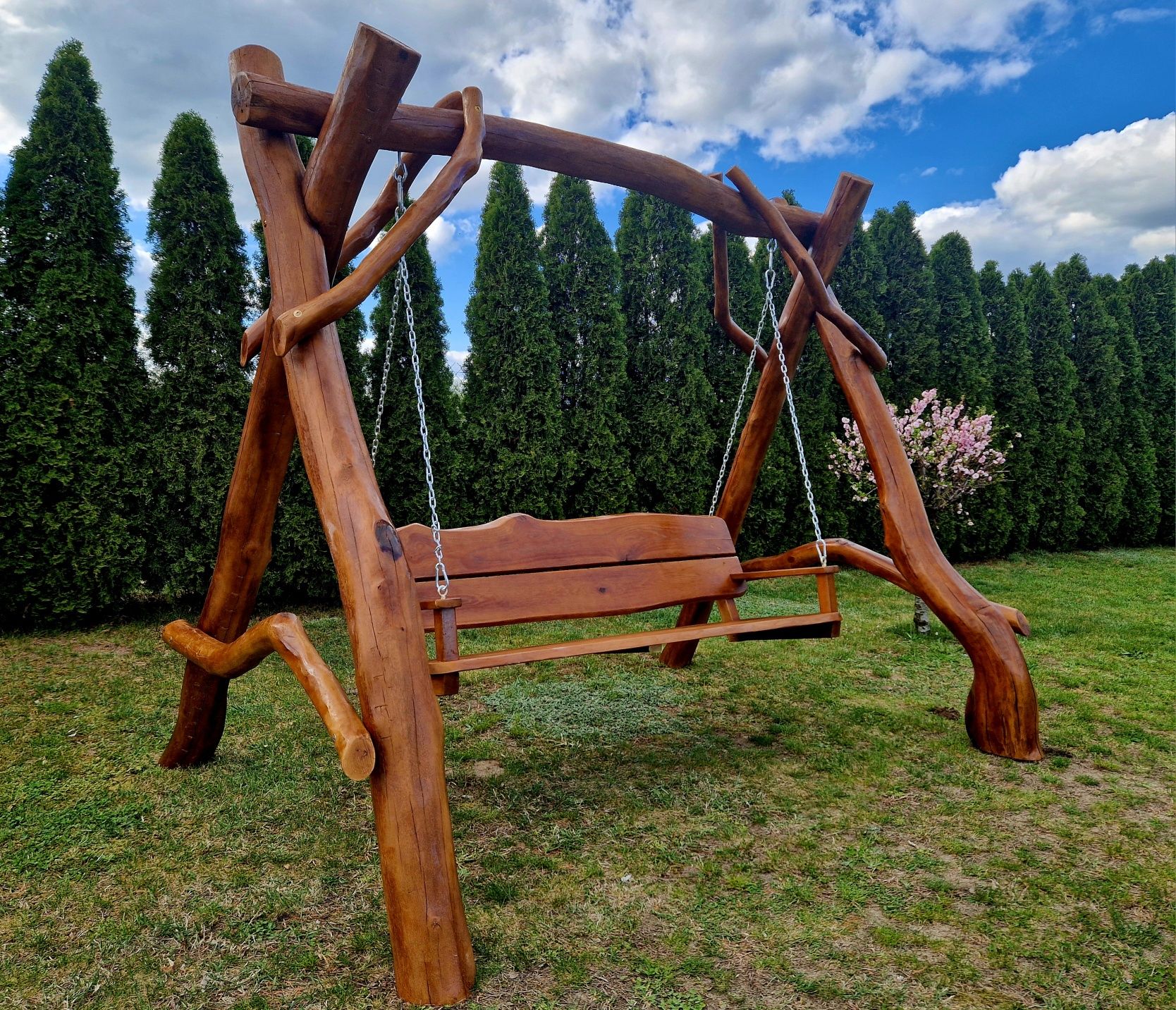 Huśtawka dębowa ,solidna masywna z grubego bala..