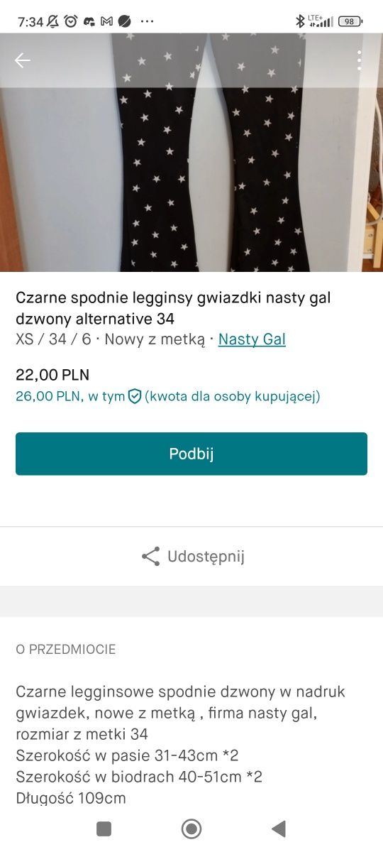 Czarne spodnie dzwony nasty gal 34 XS gwiazdki