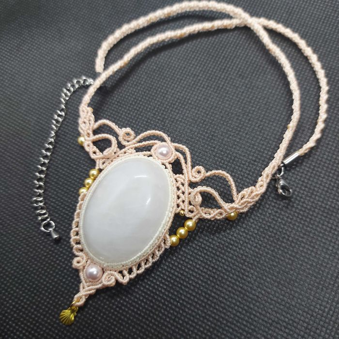 KWARC RÓŻOWY naszyjnik / makrama