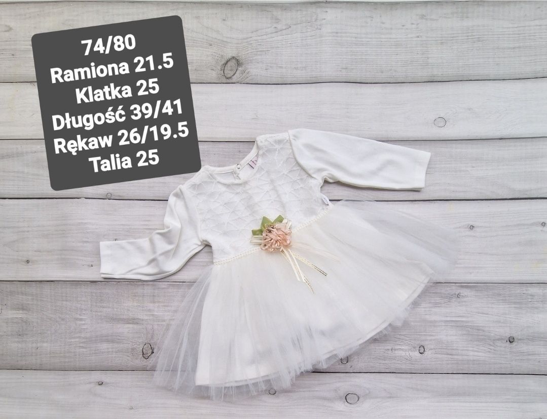 Sukienka do chrztu r 80 bawelniana, biel śmietankowa z tiulem
bawelnia