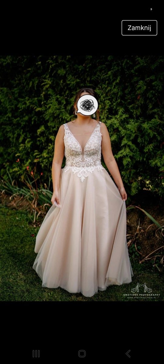 Piękna suknia ślubna Eurostyl w kolorze brzoskwiniowym