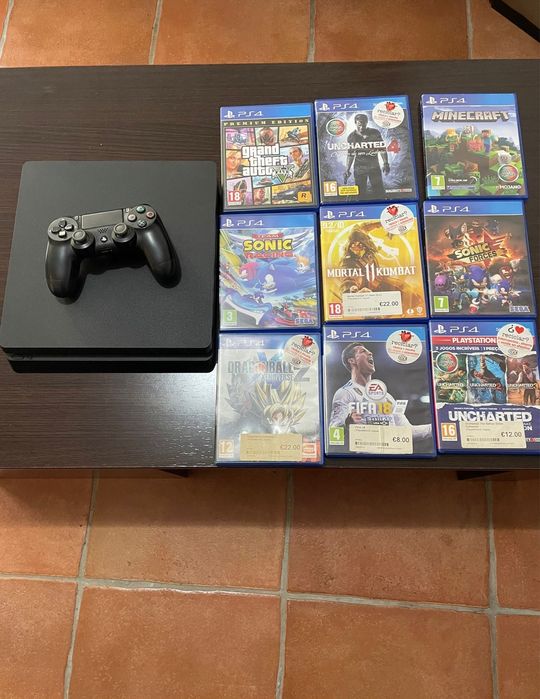 PS4 com 1 controle + 9 jogos