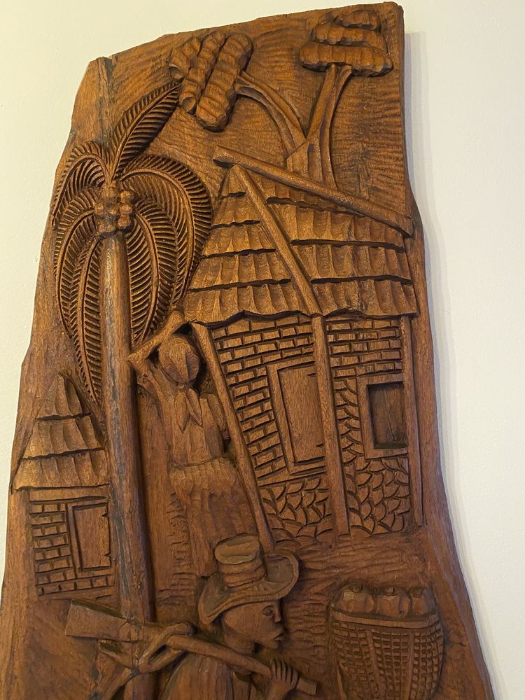 Ogromny drzeworyt 140/53 cm obraz rzeźba plaskorzezba relief