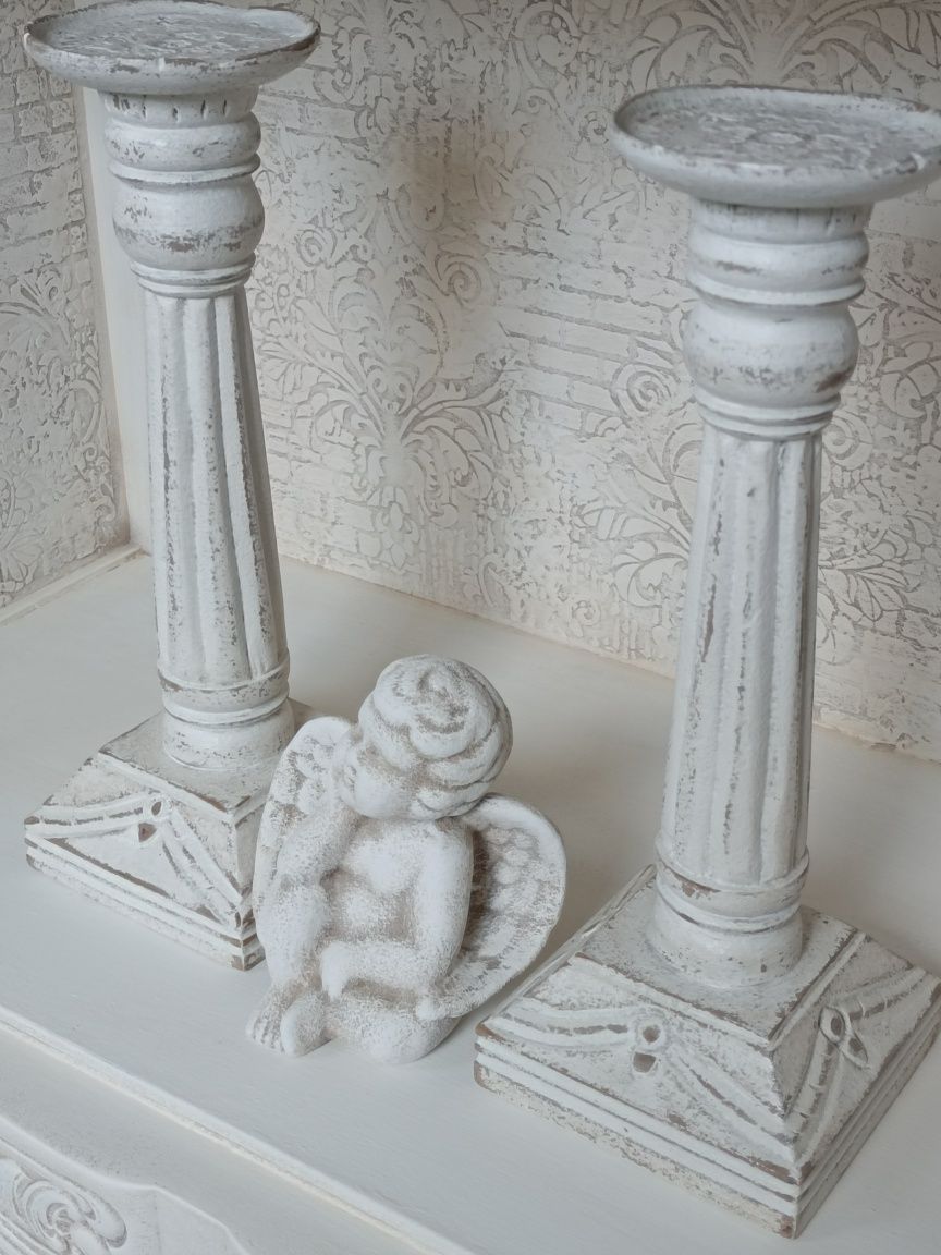 Świeczniki. Drewniane. Na komodę.Vintage. Prowansalskie. Shabby.Gratis