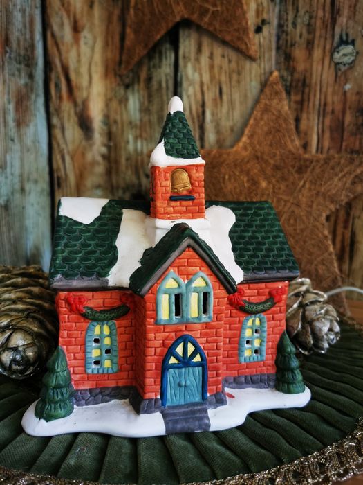 Domek, lampion, porcelana, ręcznie malowany, święta UNIKAT