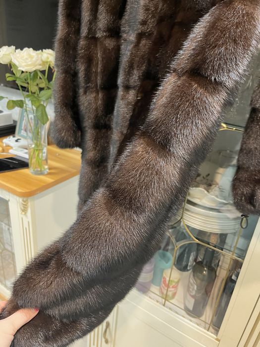 Ниже колен! Роскошная норковая шуба с капюшоном,шоколад!