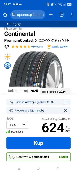 Opony letnie Continental premium 235/50/r19