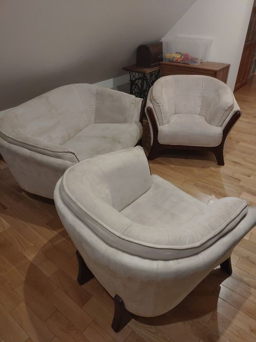 Sofa i 2 fotele, skóra zamszowa, zestaw wypoczynkowy