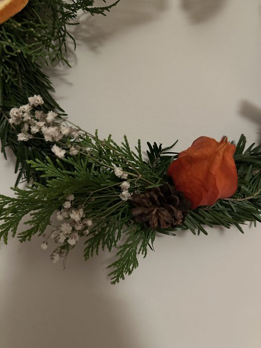 Naturalny ręcznie robiony wianek jesienny zimowy rękodzieło 27cm