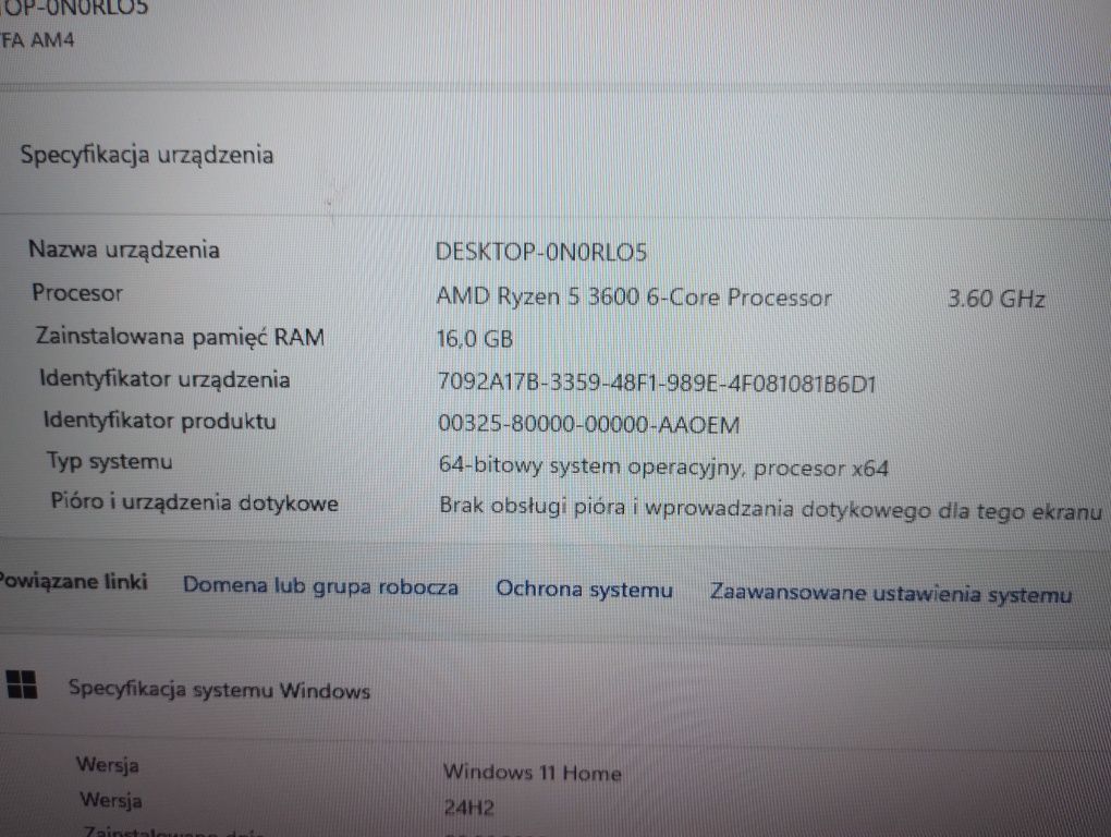 Komputer gamingowy Ryzen 5 3600/Rx 5700/Nvme