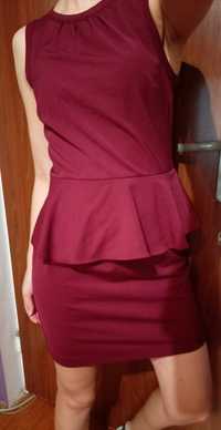 Sukienka bordowa z baskinką 36/38 S/M H&M burgundowa wieczorowa