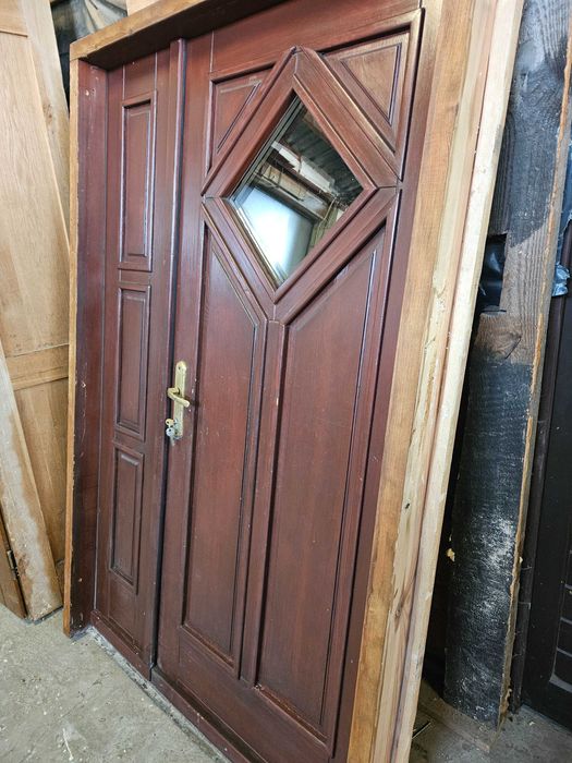 DRZWI Zewnętrzne Drewniane Sosnowe Dwuskrzydłowe Wejściowe 134x199cm