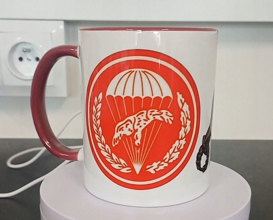 Kubek porcelanowy biały, Desant, Hej Spadochroniarzu