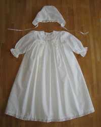 chrzest sukienka czapeczka biały 74