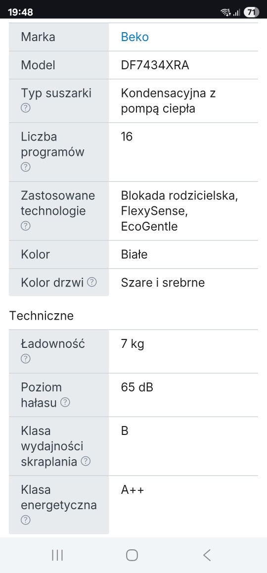 Suszarka Beko DF7434XRA