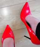 STROSZEK Szpilki luksusowe latex love duży rozmiar high heels skóra