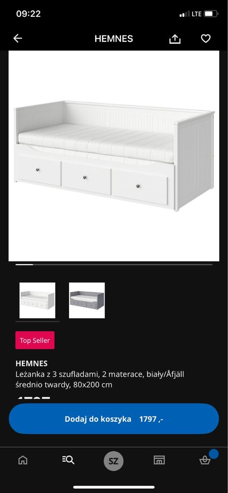 Łóżko ikea HEMNES z dwoma materacami rozkładane leżanka