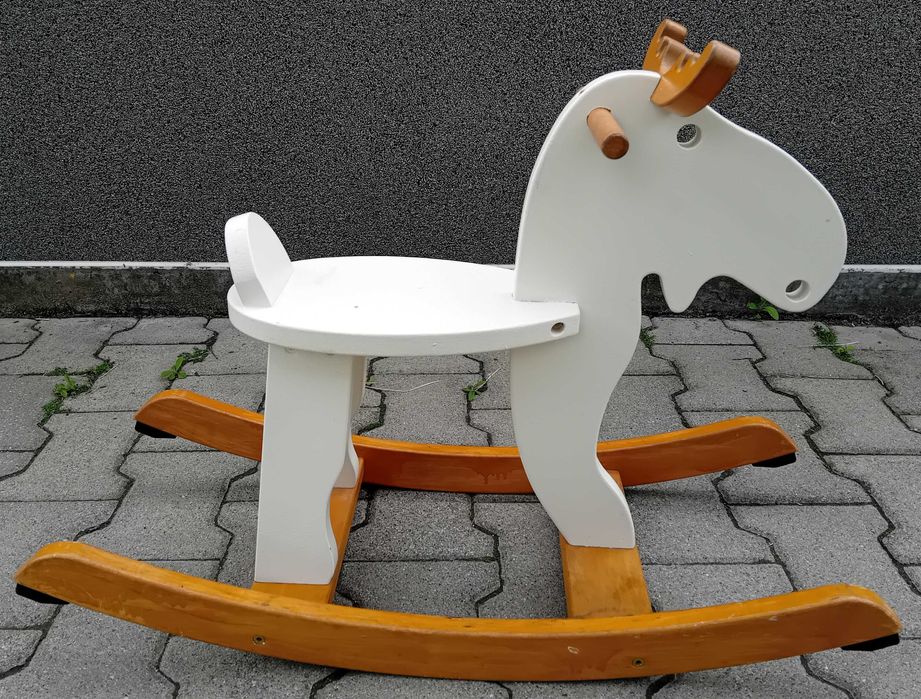 łoś ikea drewniany na biegunach bujany dla dzieci biały konik renifer
