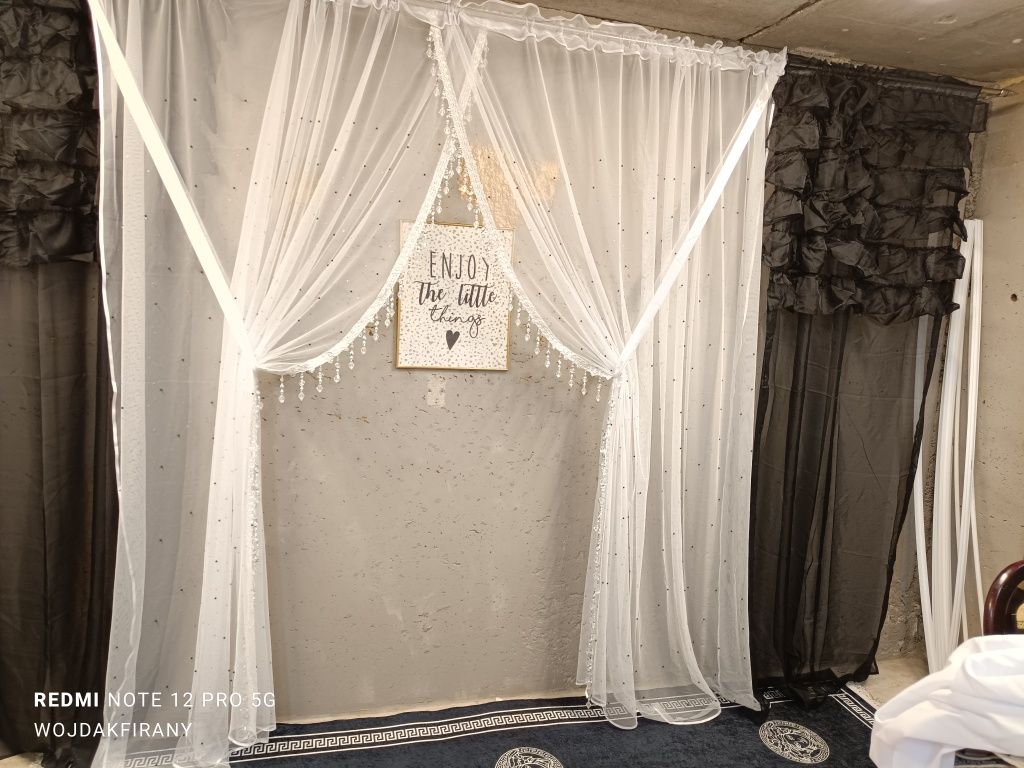 Firanka z koralikami 400x250cm srebrne perełki