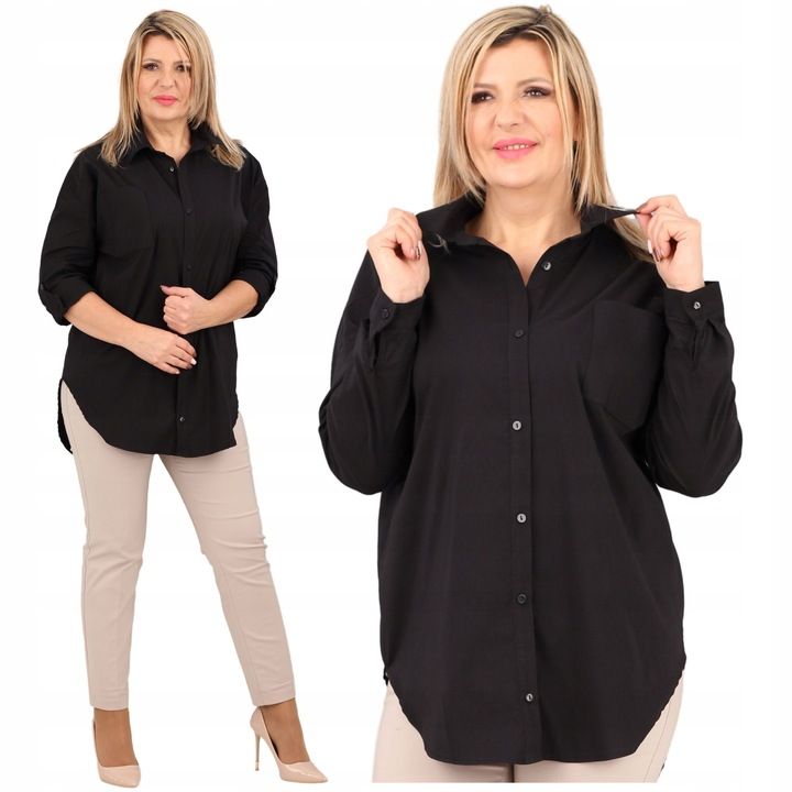 Koszula Damska Elegancka Bawełniana Klasyczna Oversize Rozpinana Skosz