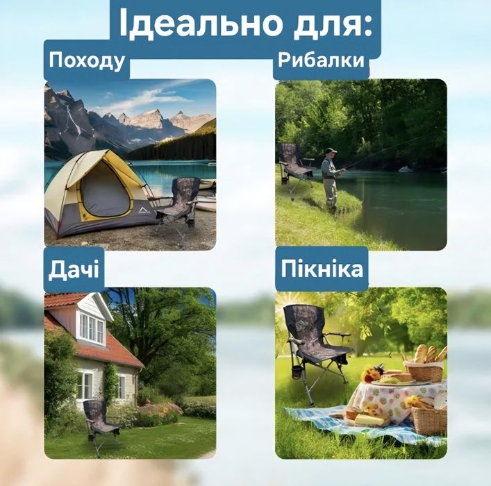 Розкладне крісло туристичне, стул, стілець для риболовлі дачі кемпінгу