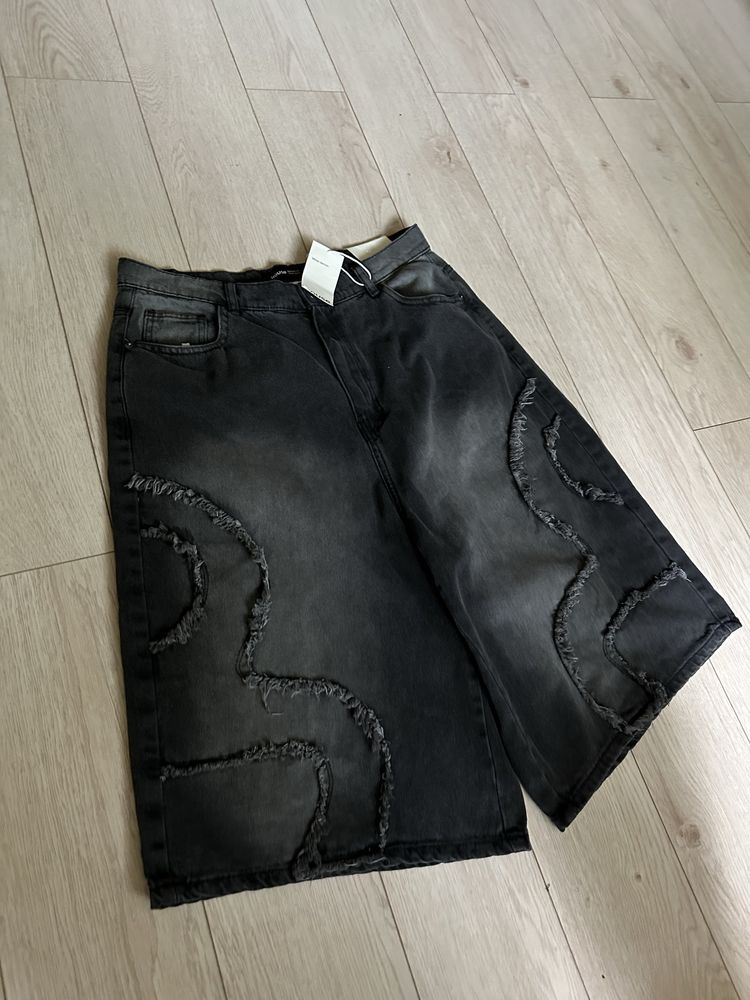 Широкі чоловічі оверсайз чорні шорти baggy washed м л хл m l xl реп