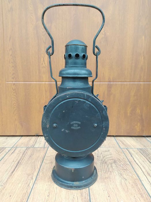 Lampa kolejowa naftowa sygnowana J. C. Giessing