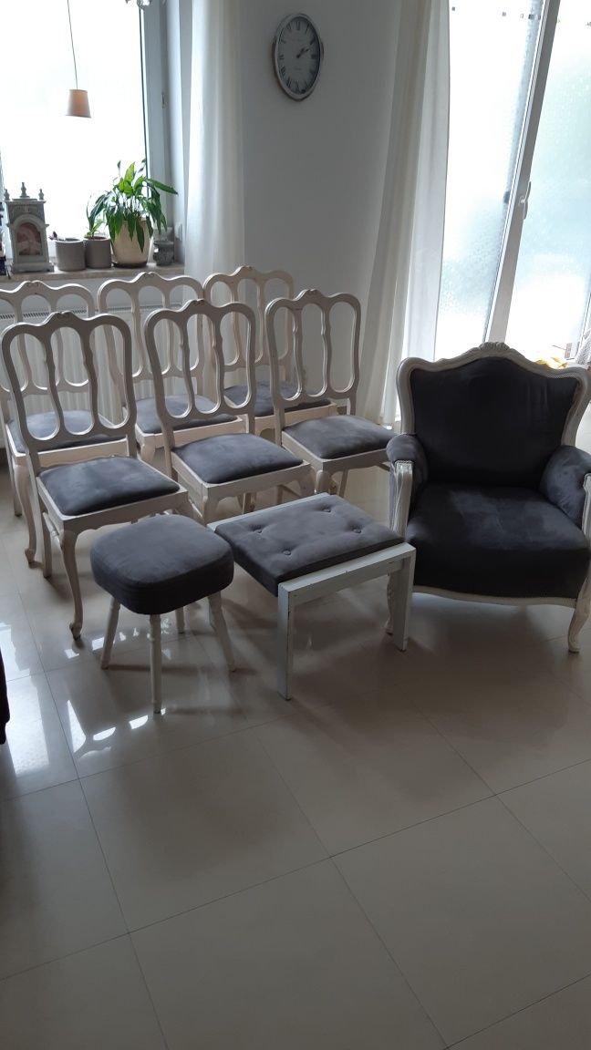 6 krzeseł art deco zabytkowe  biało beżowe