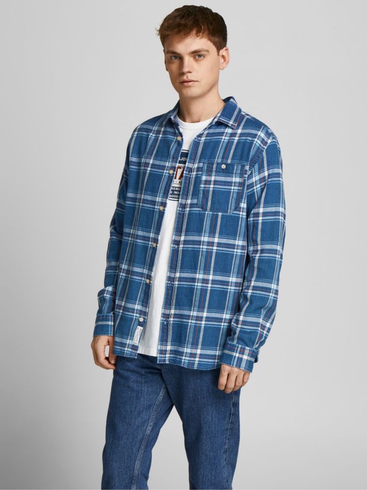 Jack&jones koszula męska kratka niebieska r.L